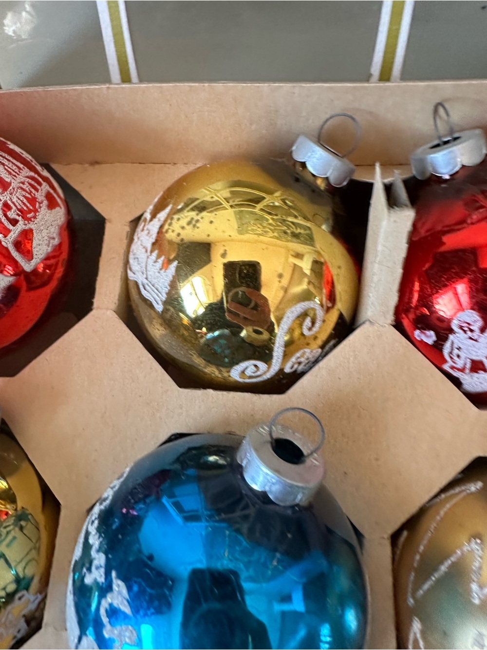 Vintage stenciled glass Christmas ornaments full box shiny brite like - Picture 6 of 12